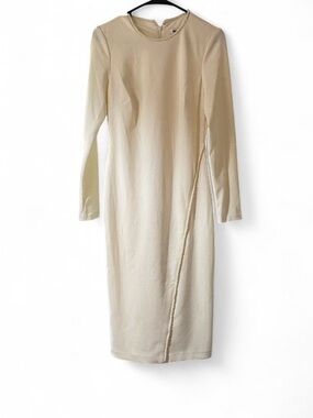 DKNY 4 Womens Ivory Long-Sleeve Sheath Cocktail Dress with Diagonal faux pearls